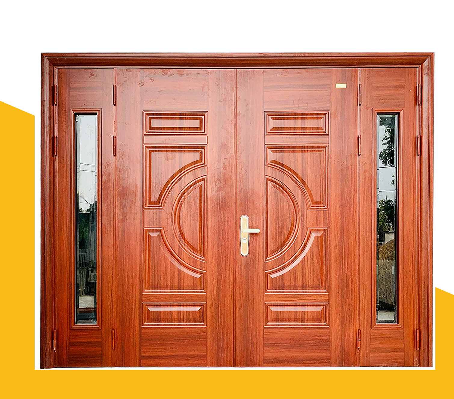 Cửa thép vân gỗ 4 cánh lệch HMD6005